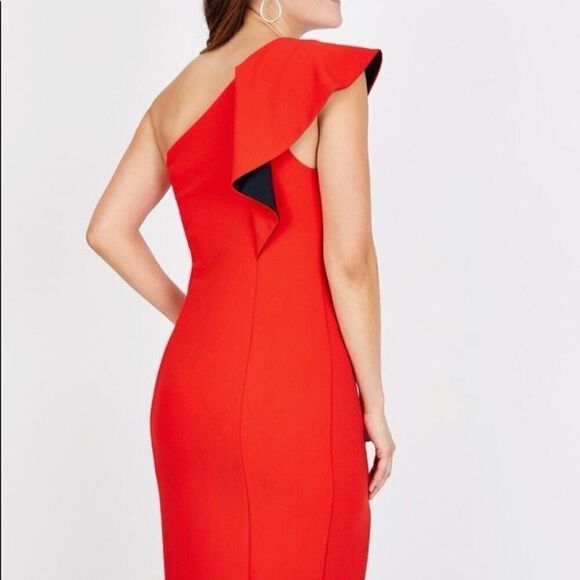 Rachel Roy Collection Flutter One Shoulder Sheath Dress Red Midi S - Picture 4 of 16